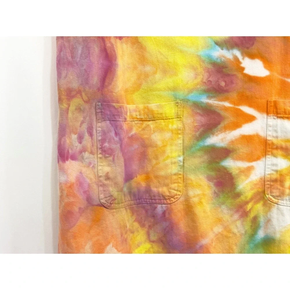 Las Olas Large Dress Handmade Tie‎ Dye Fringe Hem Short Sleeve Shift Knee249